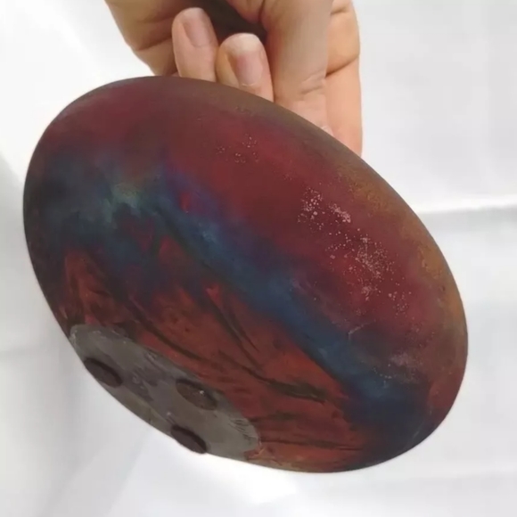 Vintage RAKU round vase ceramic matte Copper Flash artist studio pottery SIGNED - Picture 9 of 11